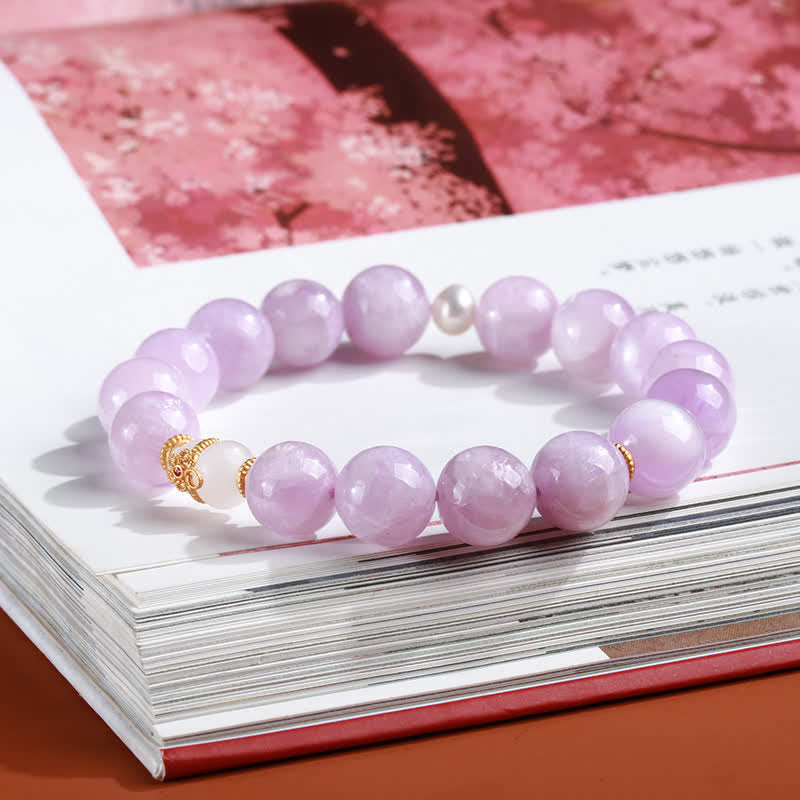 Wear FengShui Kunzite Hetian White Jade Gourd Love Spiritual Growth Bracelet