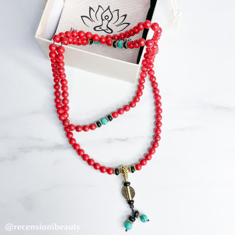 Wear FengShui Tibetan Mala Red Turquoise Lucky Necklace Bracelet