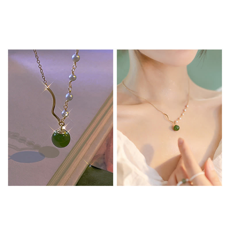 Wear FengShuiNatural Hetian Jade Pearl Luck Bead Necklace Pendant