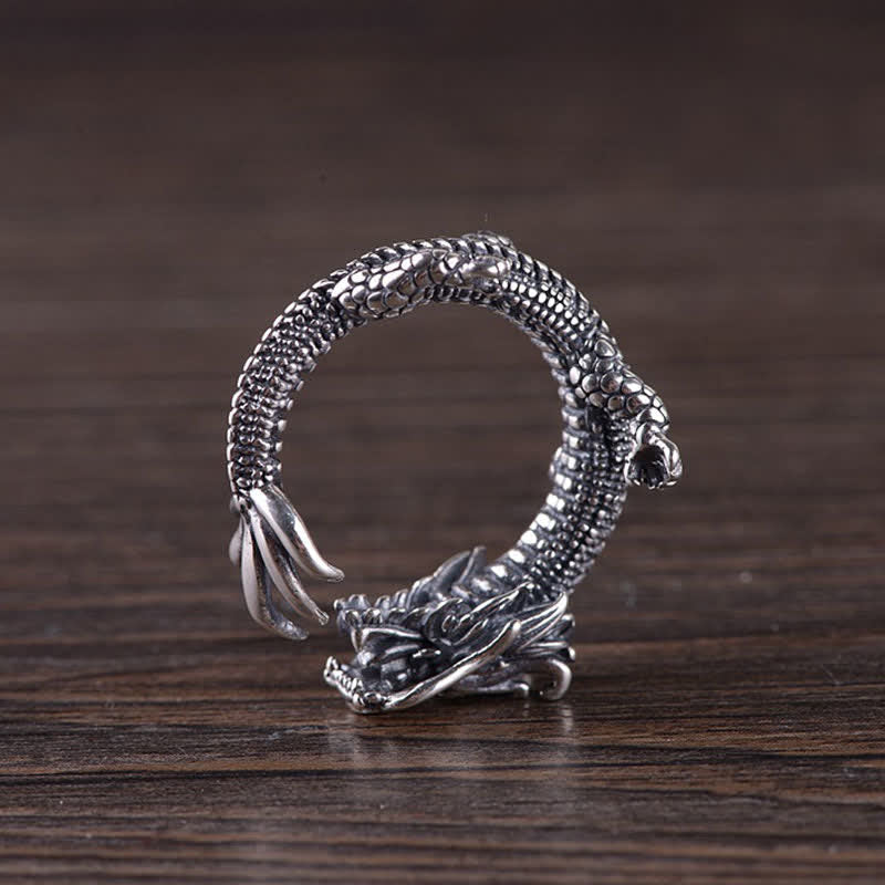 Wear FengShui 925 Sterling Silver Dragon Luck Protection Ring