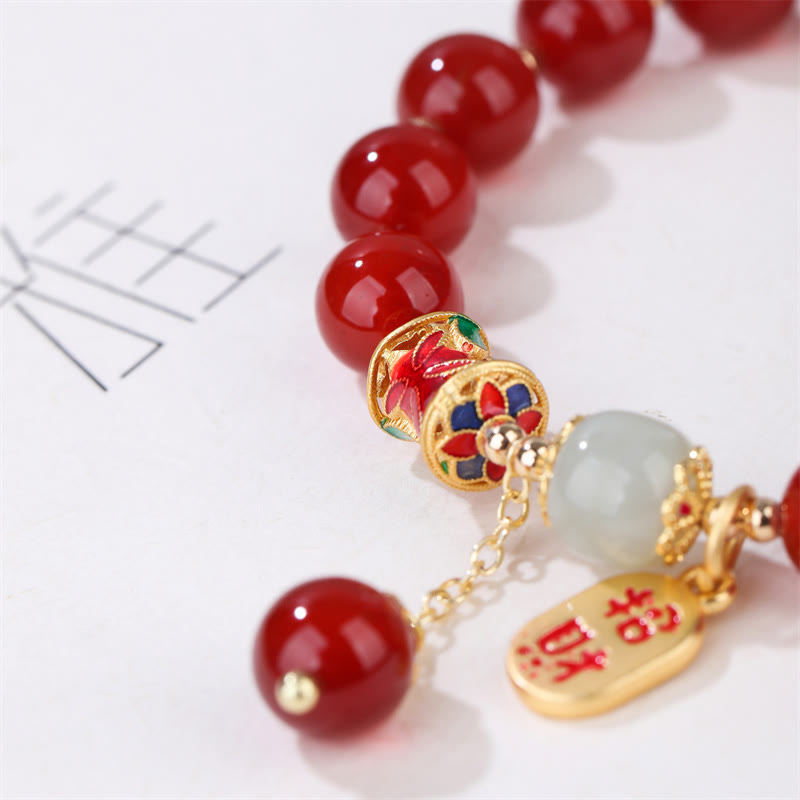 Wear FengShui Natural Red Agate Jade Confidence Fortune Blessing Charm Bracelet