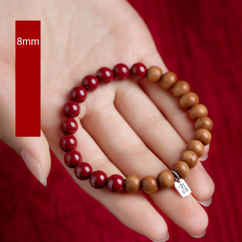 Wear FengShui 925 Sterling Silver Peach Wood Cinnabar Ward Off Evil Spirits Bracelet