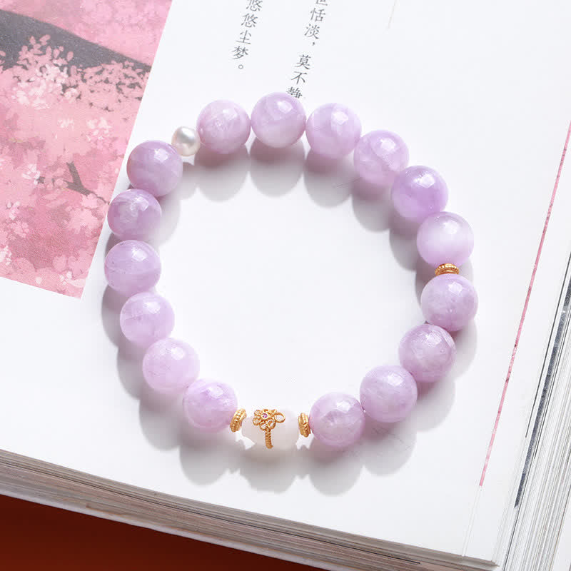 Wear FengShui Kunzite Hetian White Jade Gourd Love Spiritual Growth Bracelet