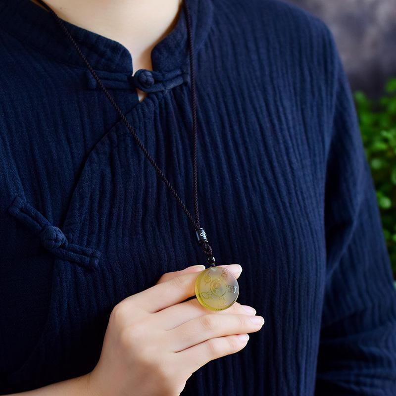 Wear FengShui Taoism Five Sacred Mountains Yin Yang Symbol Liuli Crystal Balance Necklace Pendant Key Chain