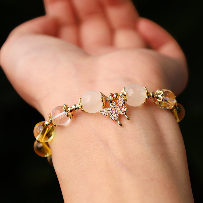Wear FengShui Citrine Moonstone Butterfly Charm Prosperity Protection Bracelet