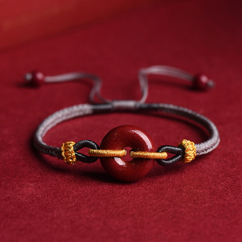 Wear FengShui Handmade Cinnabar Peace Buckle Blessing Braided Rope Bracelet