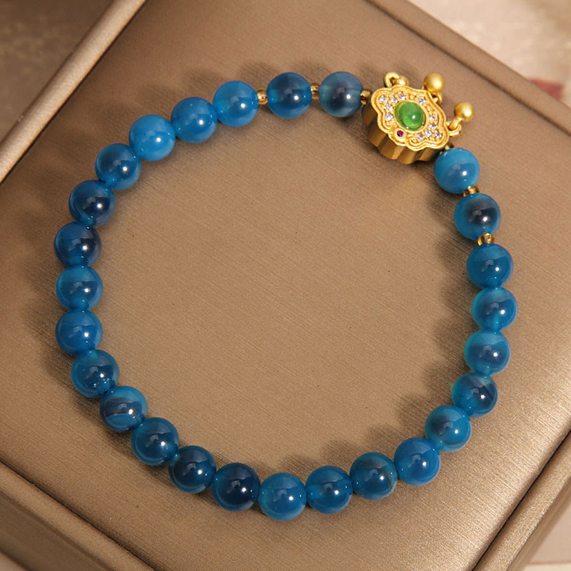 Wear FengShui Blue Candy Agate Chinese Lock Charm Healing Bracelet