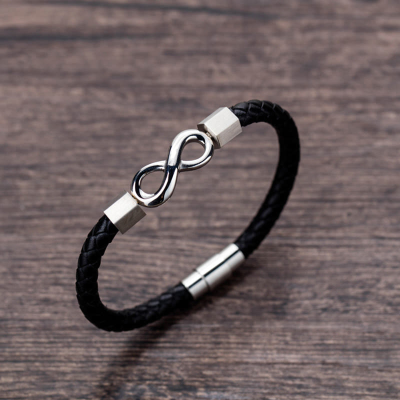 Wear FengShui Endless Knot Titanium Steel Infinity Leather Weave Balance Bracelet
