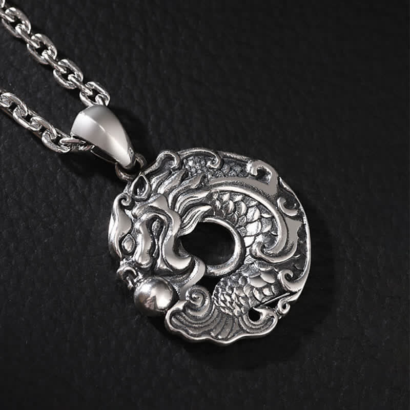 Wear FengShui Koi Fish Dragon Peace Buckle Wealth Necklace Pendant