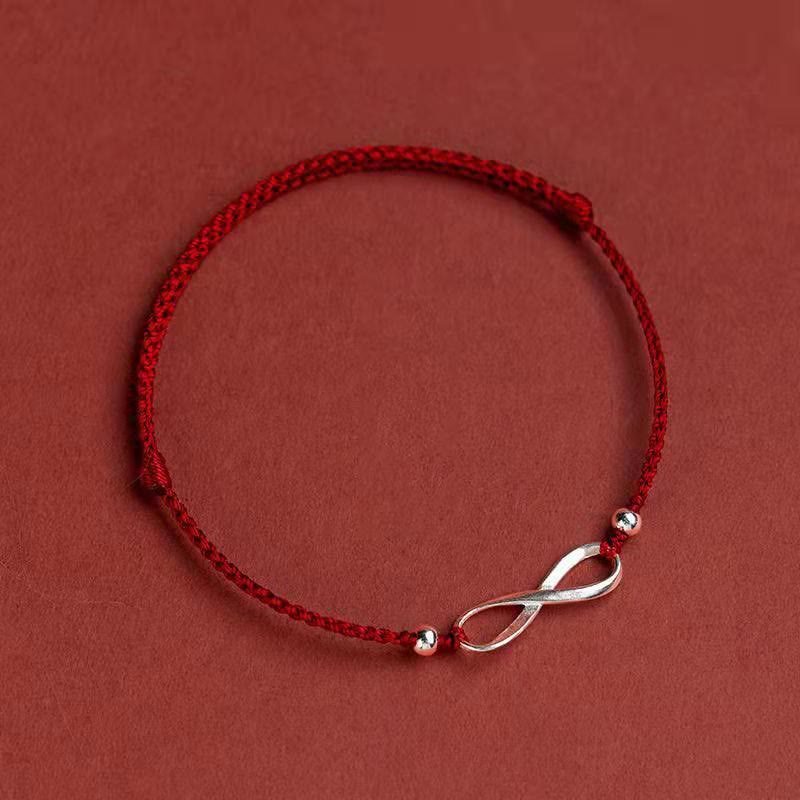 Wear FengShui 925 Sterling Silver Endless Knot Protection Luck Red String Bracelet Anklet