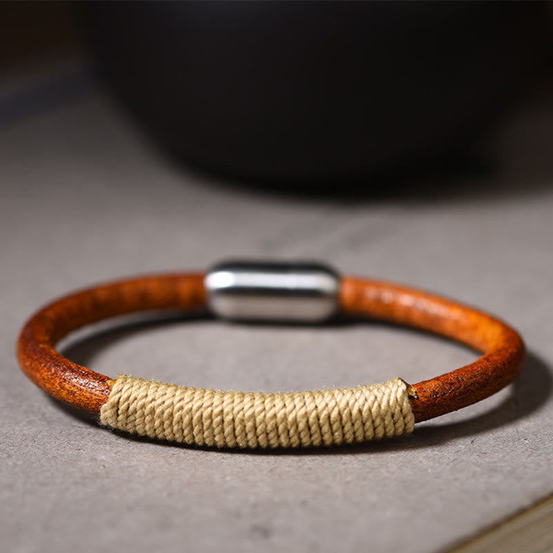 Wear FengShui Tibetan Leather Handmade Five Elements Luck Braid String Buckle Bracelet