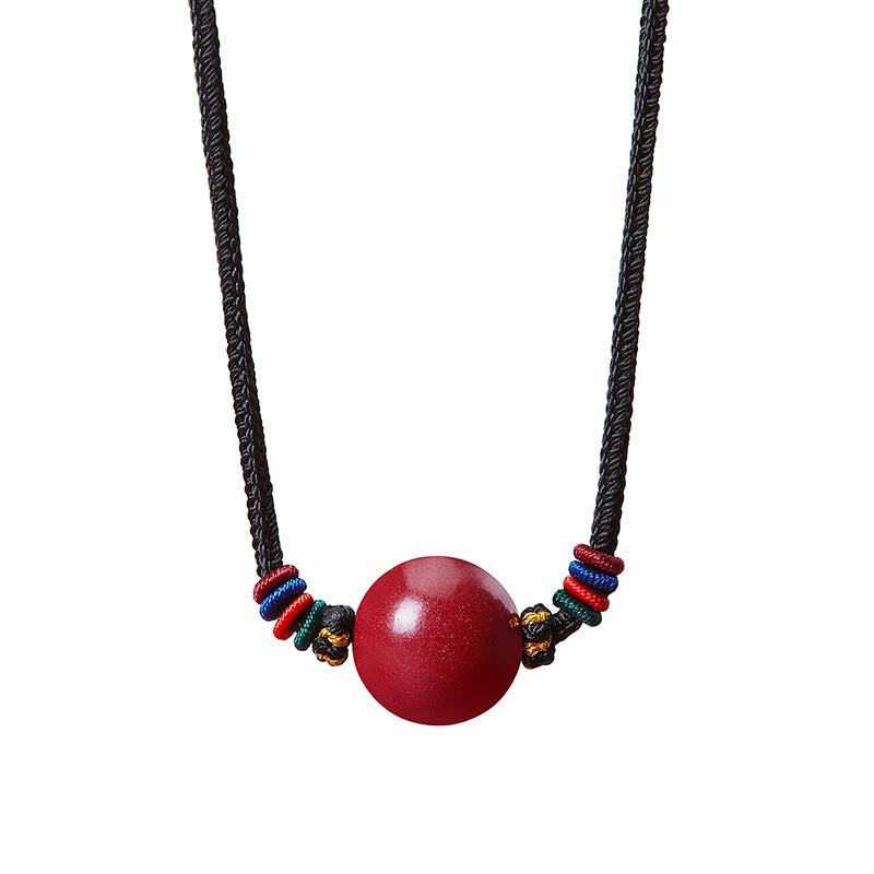 Wear FengShui Cinnabar Bead Blessing String Necklace Pendant