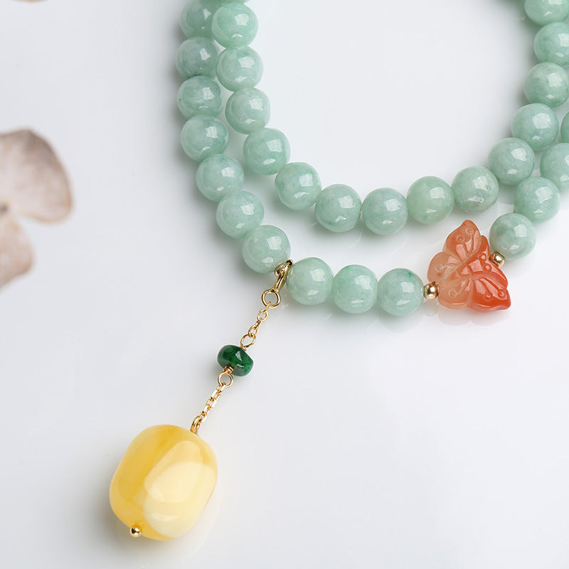 Wear FengShui 925 Sterling Silver Natural Jade Amber Butterfly Luck Abundance Bracelet
