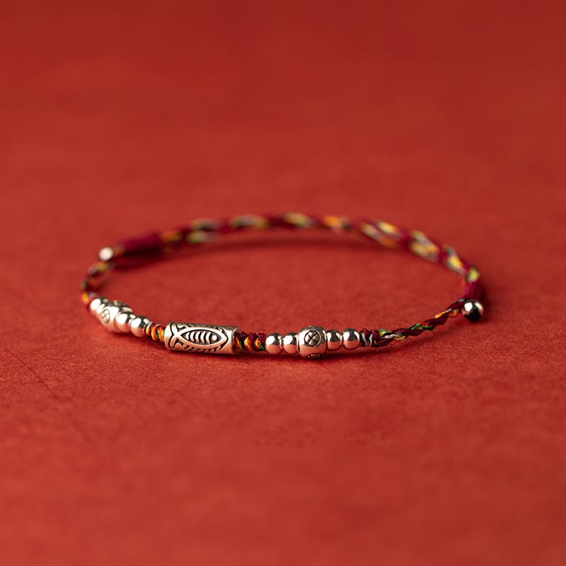 Wear FengShui 925 Sterling Silver Luck Koi Fish Braided Colorful String Bracelet Anklet