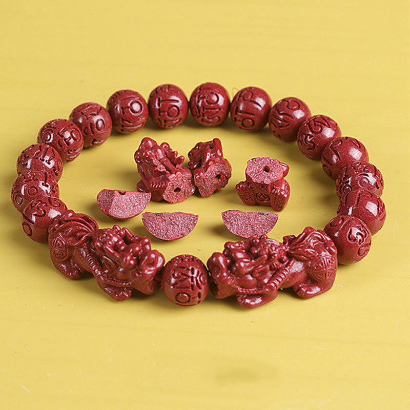 Wear FengShui Natural Double PiXiu Cinnabar Om Mani Padme Hum Wealth Luck Bead Bracelet