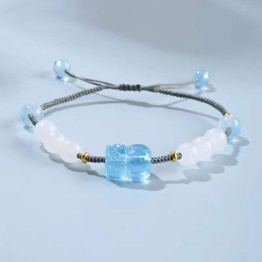 Wear FengShui Natural Aquamarine PiXiu Hetian White Jade Healing Bracelet