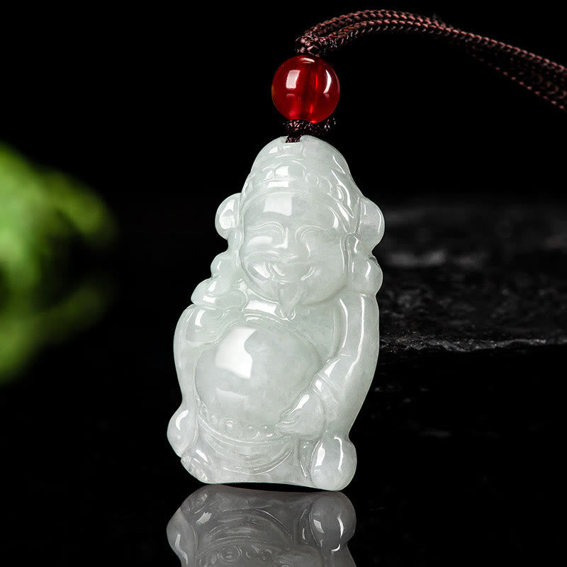 Wear FengShui Natural Jade Chinese God of Wealth Caishen Ingot Luck Necklace Pendant