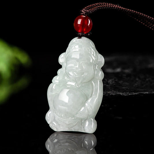 Wear FengShui Natural Jade Chinese God of Wealth Caishen Ingot Luck Necklace Pendant