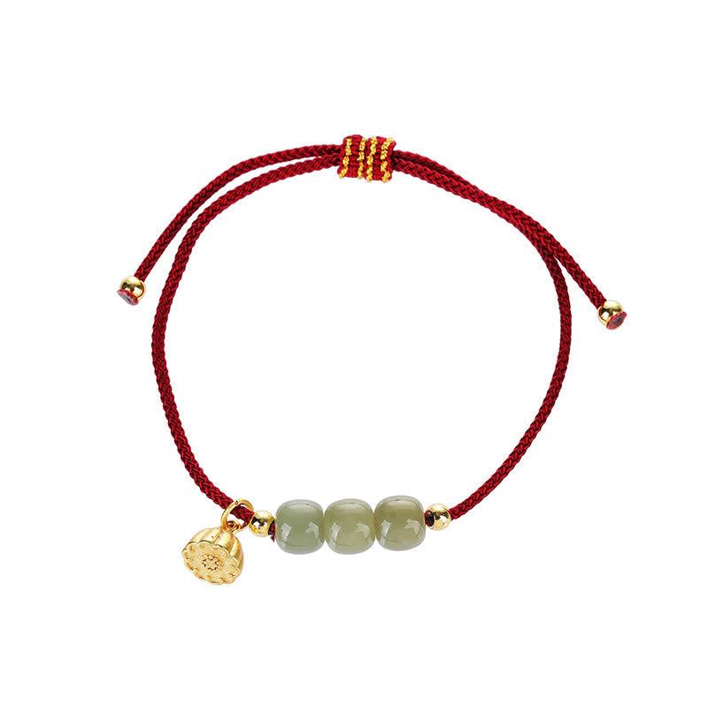 Wear FengShui Handmade Hetian Jade Bead Lotus Pod Prosperity Luck Braided Bracelet