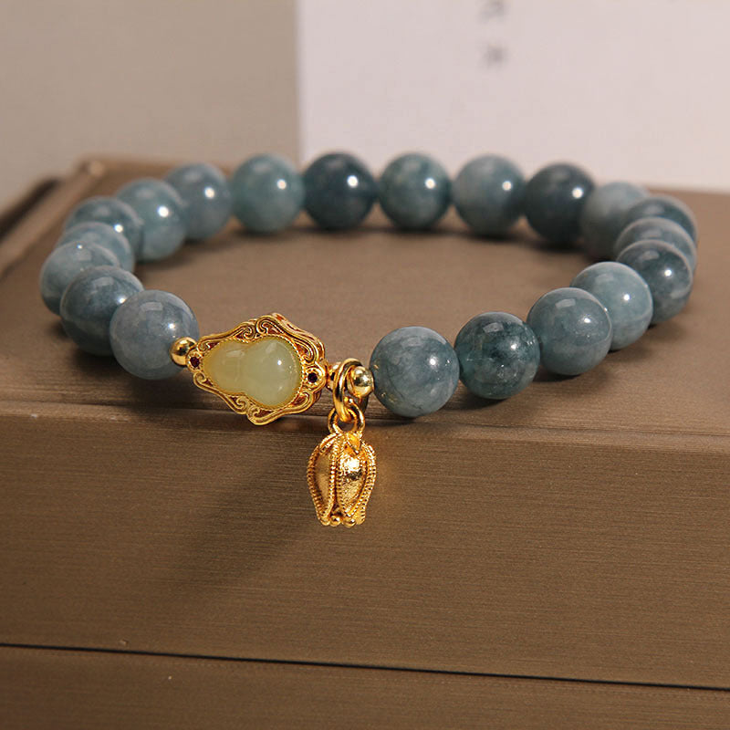 Wear FengShui Natural Jade Gourd Tulip Charm Luck Bracelet