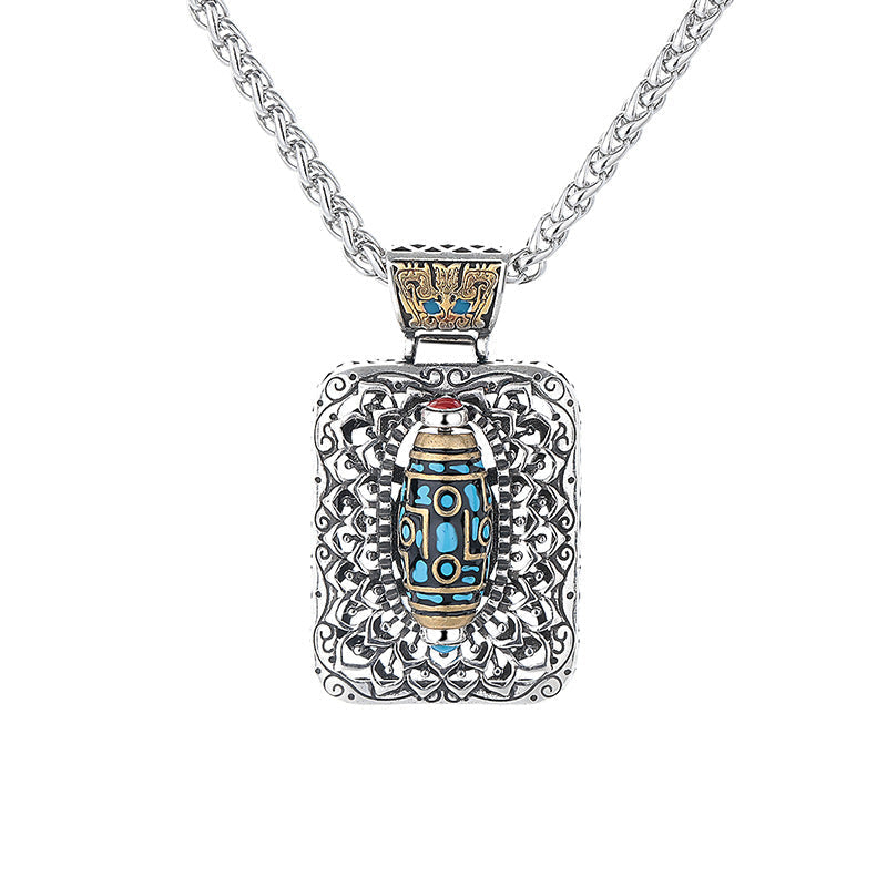 Wear FengShui Nine-Eye Dzi Bead Design Copper Healing Rotatable Necklace Pendant