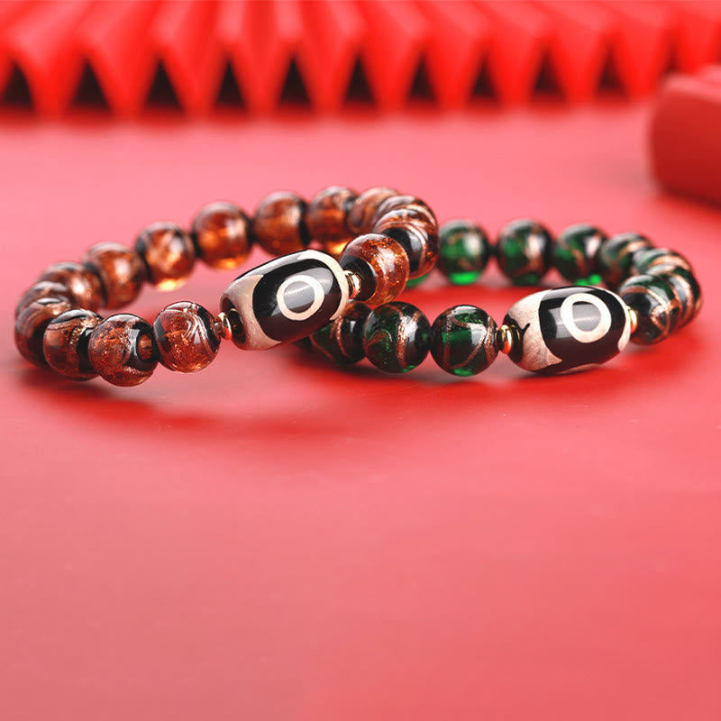 Wear FengShui Tibetan Nine-Eye Dzi Bead Three-eyed Dzi Bead Liuli Glass Bead Wealth Bracelet