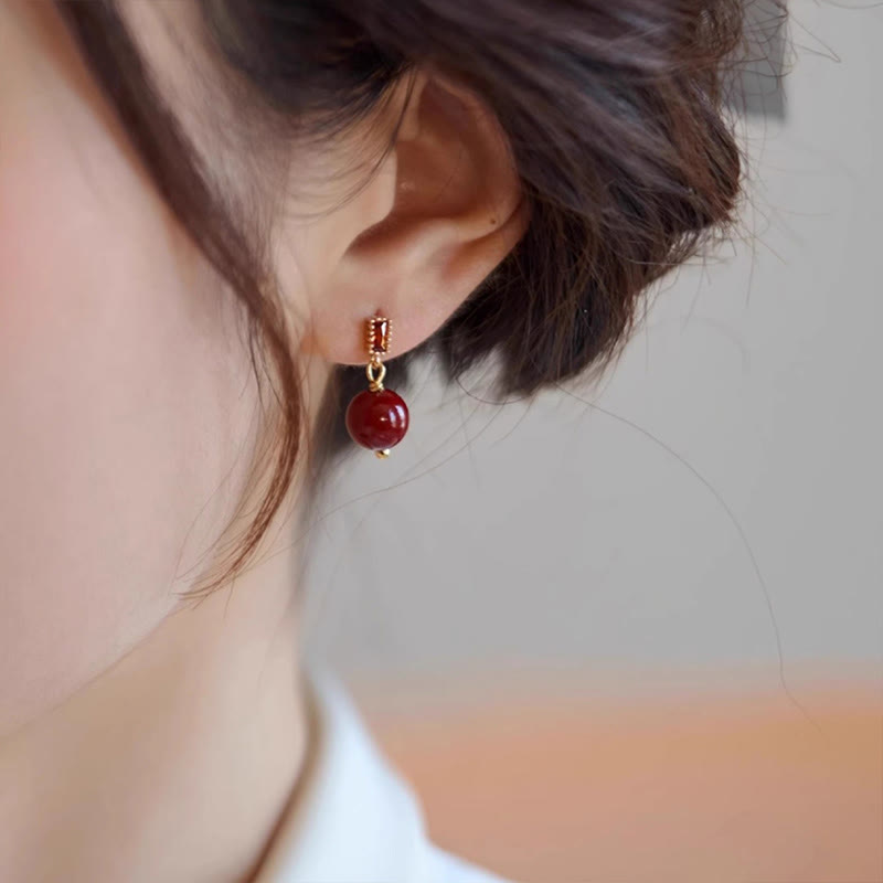 Wear FengShui 925 Sterling Silver Posts 14K Gold Filled Cinnabar Bead Zircon Calm Earrings