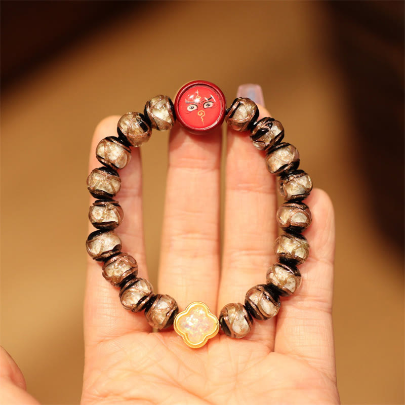 Wear FengShui Tibetan Gold Swallowing Beast Family Five God Of Wealth Thangka Fortune Bead Bracelet