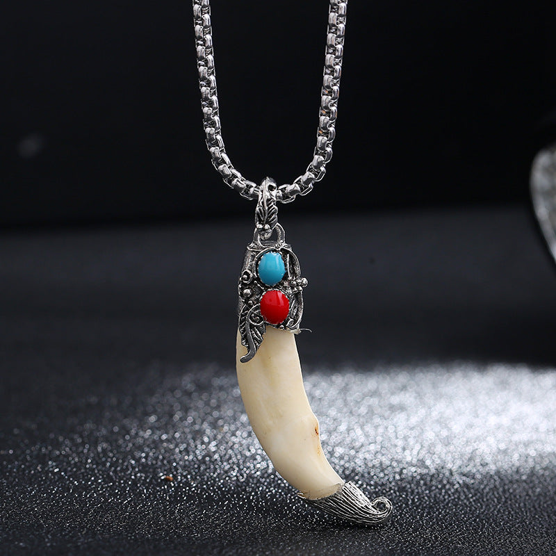 Wear FengShui Imitation Wolf Tooth Titanium Steel Balance Necklace Pendant