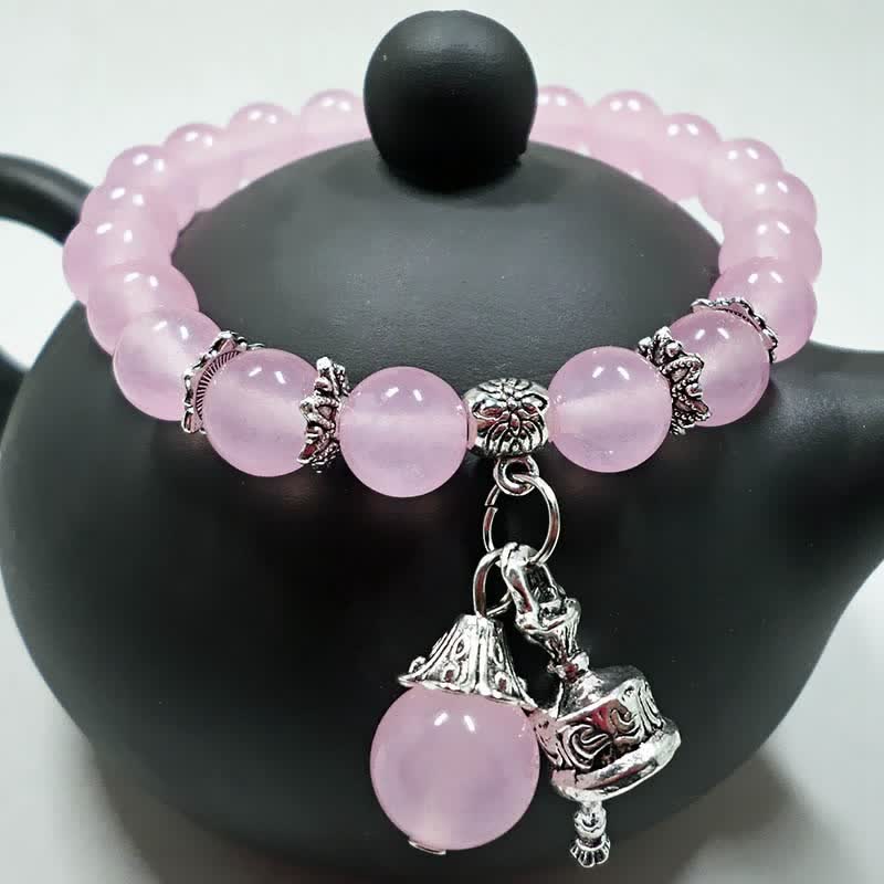 Wear FengShui Vintage Crystal Chalcedony Stone Energy Beaded Bell Charm Bracelet