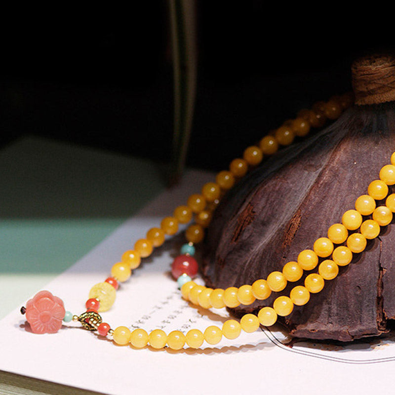 Wear FengShui Amber Healing Balance Necklace Flower Charm Bracelet