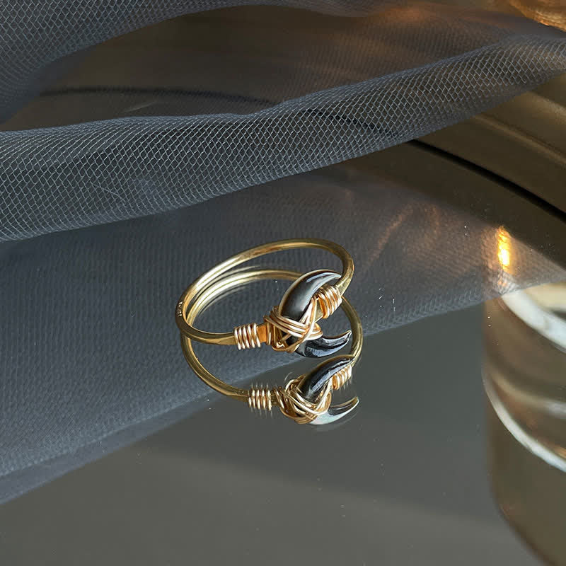 Wear FengShui Natural Tridacna Stone Moon 14K Gold Blessing Ring