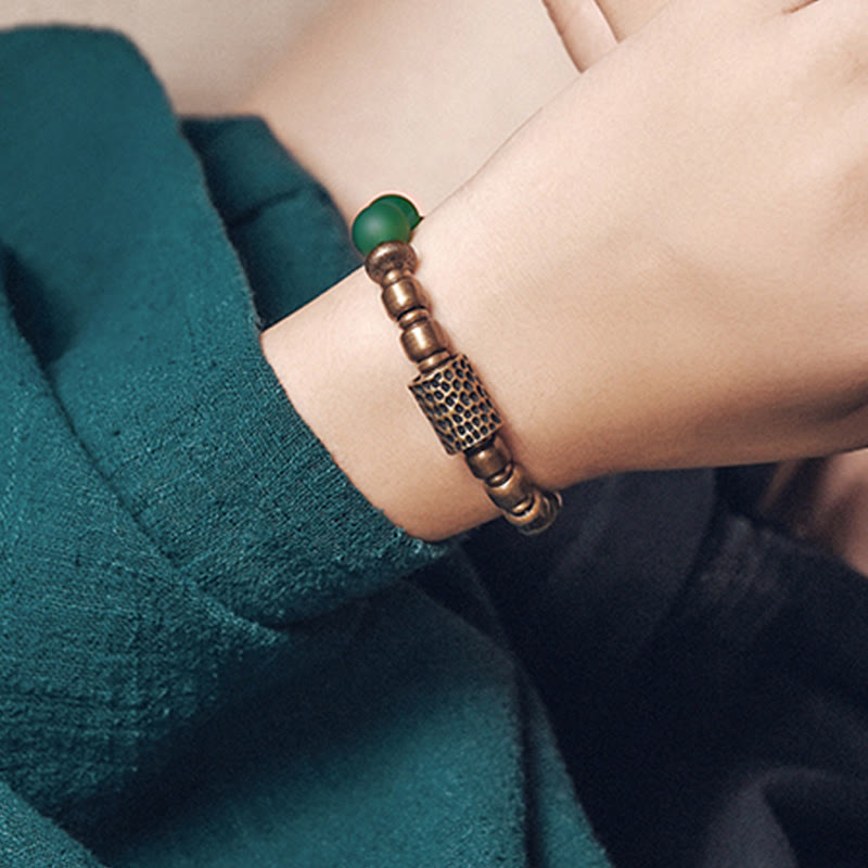 Wear FengShui Tibetan Red Agate Green Agate Copper Confidence Fortune Bracelet