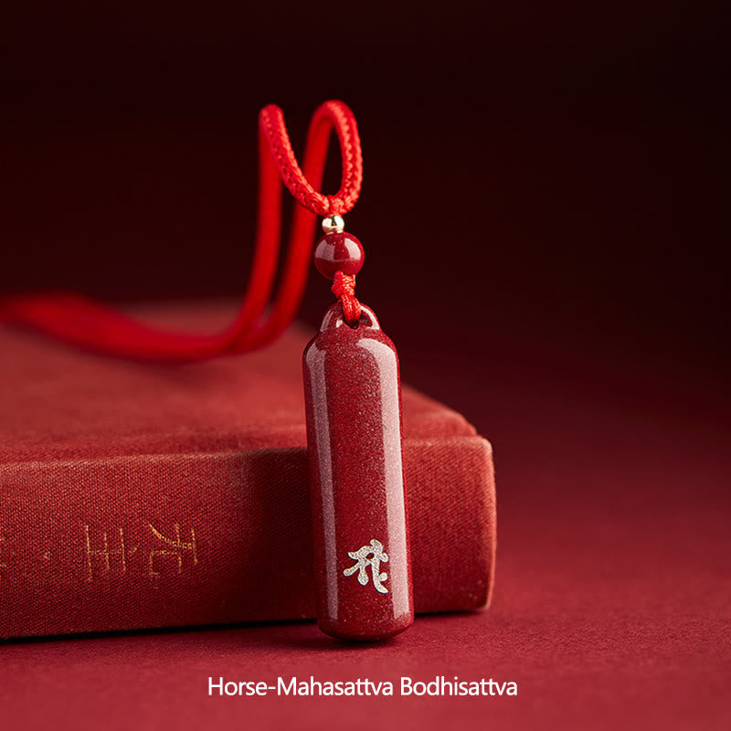 Wear FengShui Chinese Zodiac Natal Buddha Cinnabar Amulet Protection String Necklace Pendant