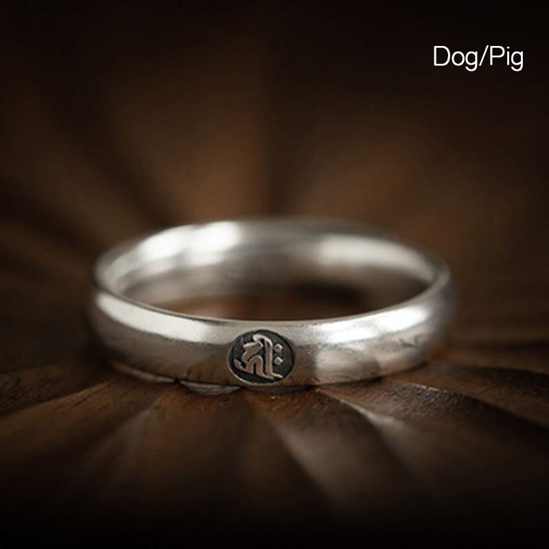 Wear FengShui 925 Sterling Silver Chinese Zodiac Natal Buddha Blessing Couple Ring