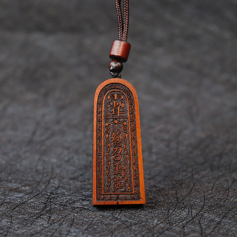 Wear FengShui Lightning Struck Jujube Wood Taoist Five Thunder Order Luck Protection Necklace Pendant