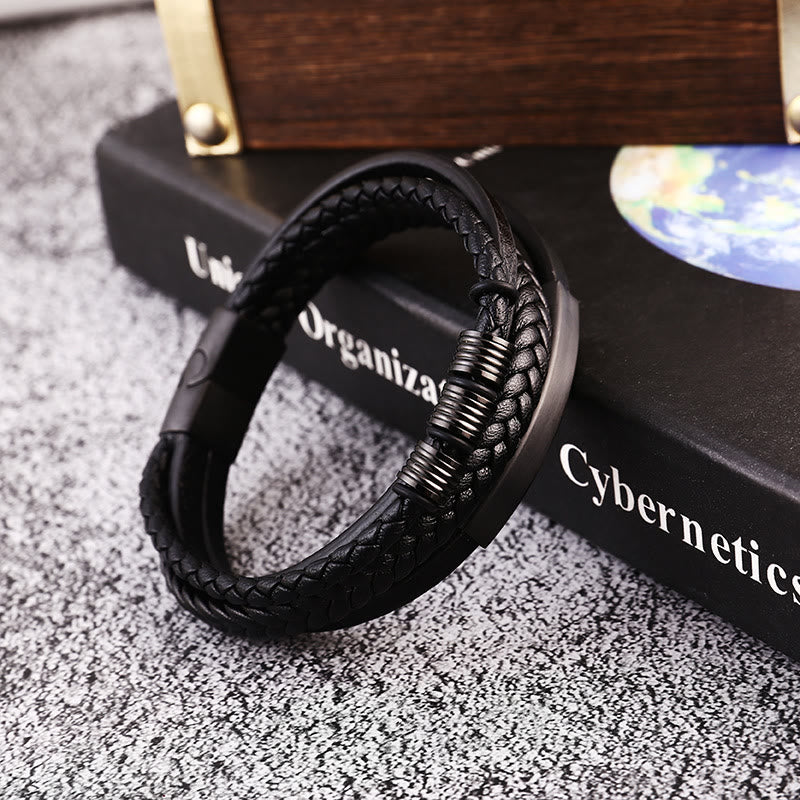 Wear FengShui Leather Multi-Layer Titanium Steel Balance Braided Magnetic Buckle Bracelet