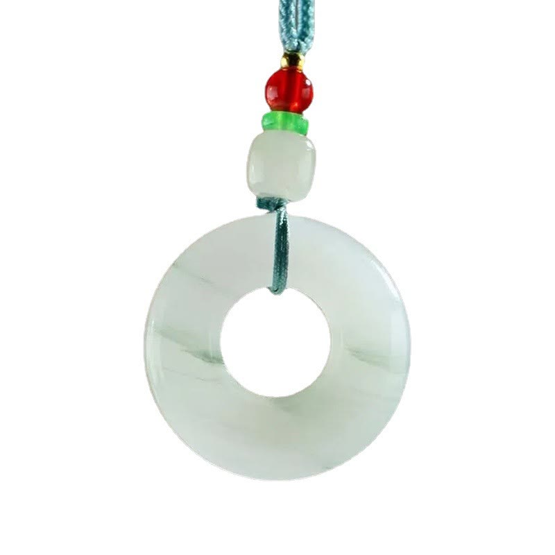 Wear FengShui Natural Jade Peace Buckle Prosperity Necklace Pendant