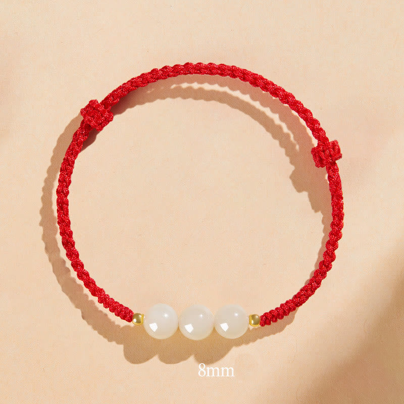 Wear FengShui Handcrafted Round Jade Lucky Bead Prosperity Braided Bracelet