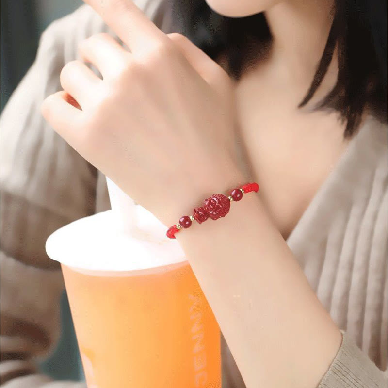 Wear FengShui Chinese Zodiac Natal Buddha Cinnabar Amulet Blessing String Bracelet