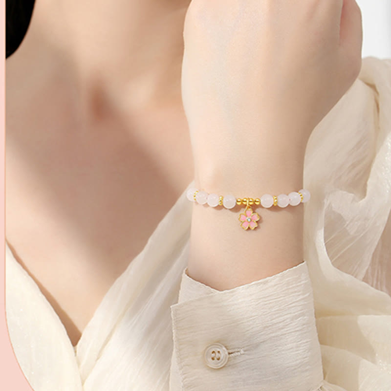 Wear FengShui 925 Sterling Silver Hetian White Jade Cherry Blossom Protection Bracelet