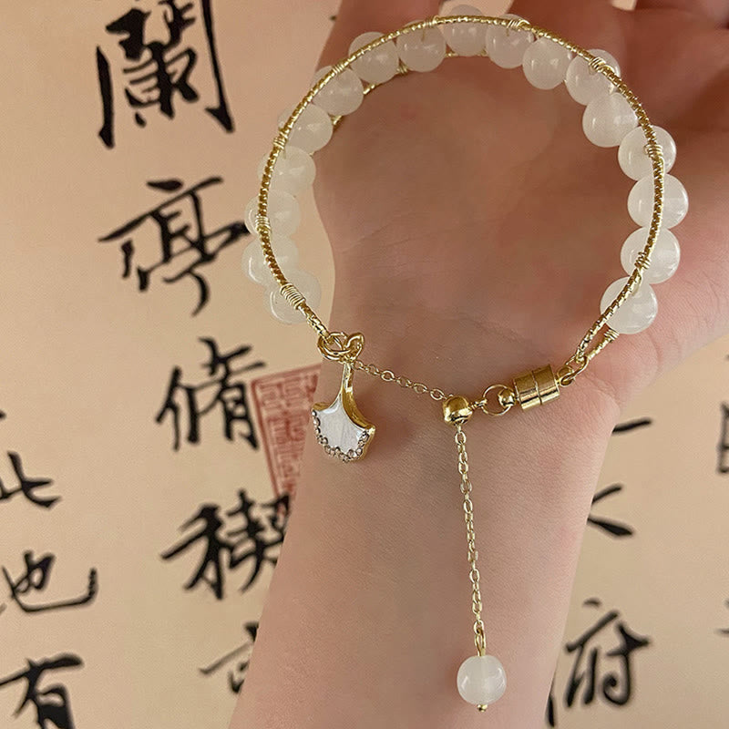 Wear FengShui Ginkgo Leaf Jade Bead Luck Bracelet