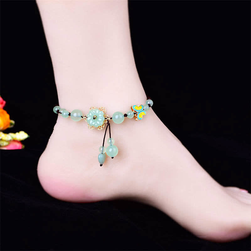Wear FengShui Flower Jade Butterfly Luck Abundance Charm Anklet