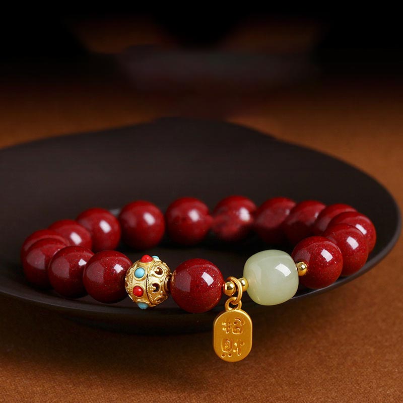 Wear FengShui Cinnabar Green Aventurine Fortune Protection Charm Bracelet