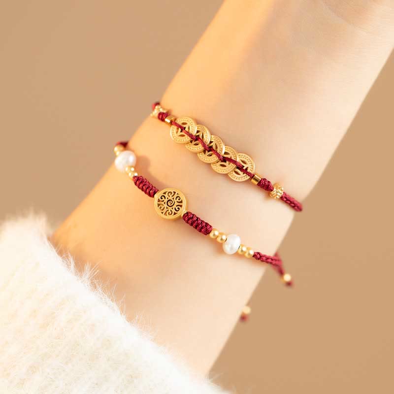 Wear FengShui Copper Coin Fortune Tree Luck Strength Braided Bracelet