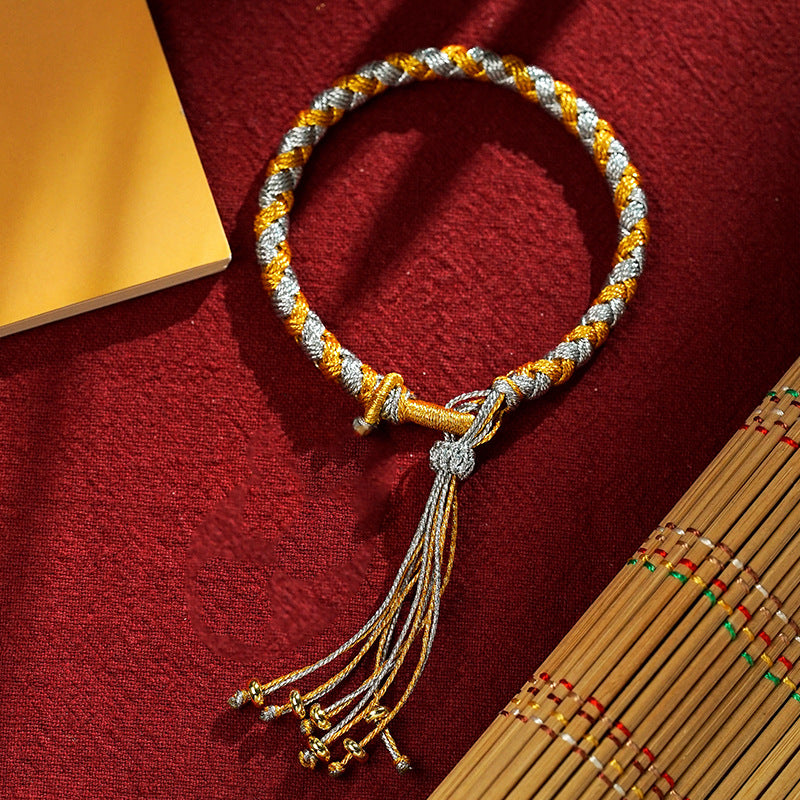 Wear FengShui Handmade Tibetan Five God Of Wealth Dragon Scale Rope Luck Braid Bracelet