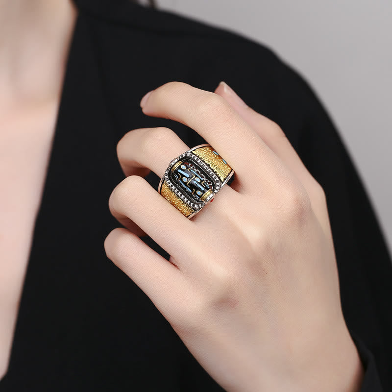 Wear FengShui Tibetan Nine-Eye Dzi Bead Wealth Blessings Rotatable Ring