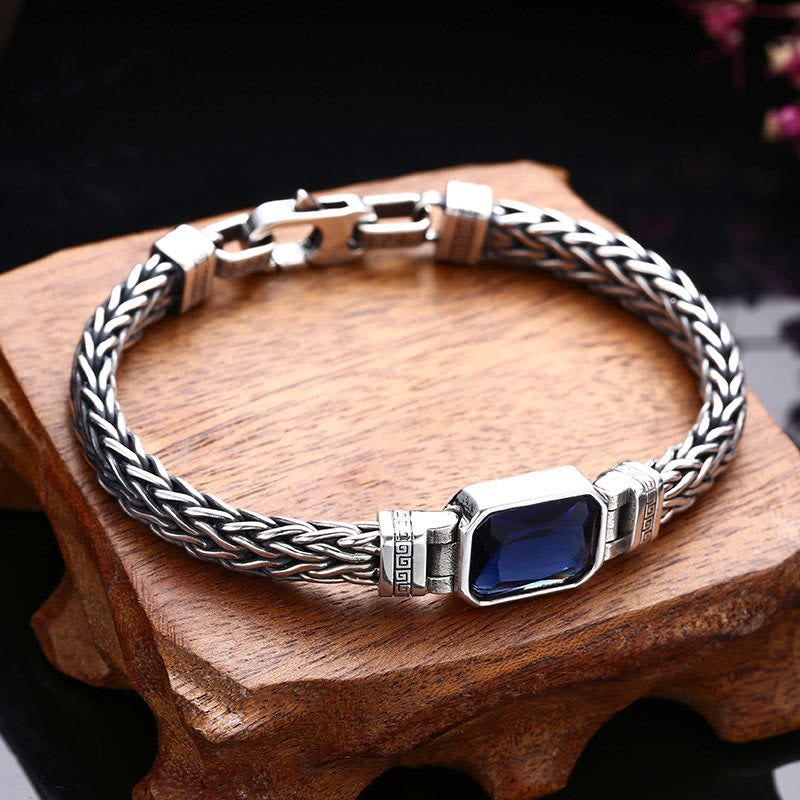 Wear FengShui Retro Blue Acrylic Dragon Keel Braided Design Healing Wealth Buckle Bracelet