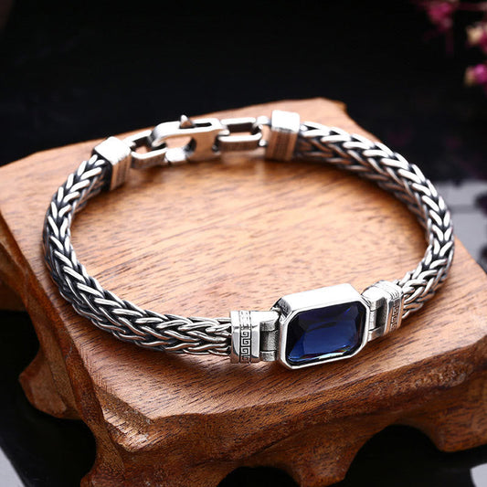 Wear FengShui Retro Blue Acrylic Dragon Keel Braided Design Healing Wealth Buckle Bracelet