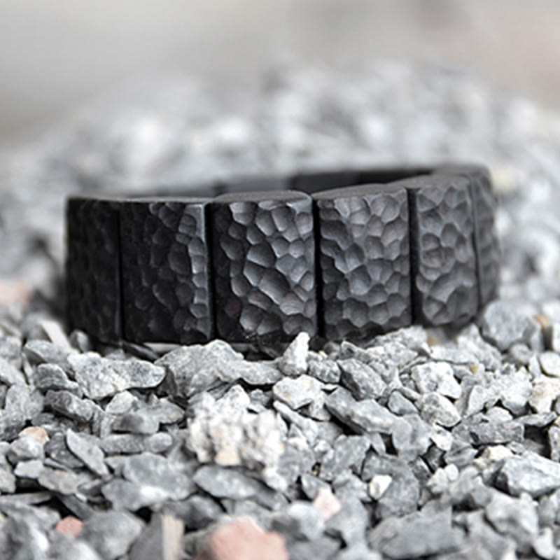 Wear FengShui Vintage Ebony Wood Texture Peace Couple Bracelet